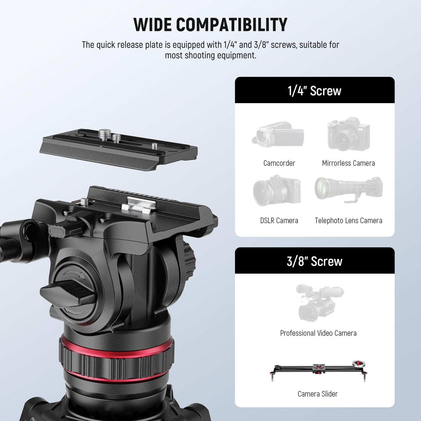 NEEWER 78" Video Camera Tripod Carbon Fiber with Damping Adjustable Fluid Head, One Step Quick Release with QR Plate & Handle, Heavy Duty Tripod Stand for DSLR Cameras Camcorders, Max Load 22lb, LL37