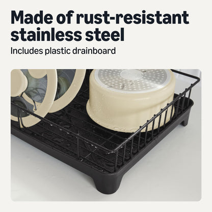 Amazon Basics Stainless Steel Dish Drying Rack, 15.2 x 11.6 x 4 in., Black