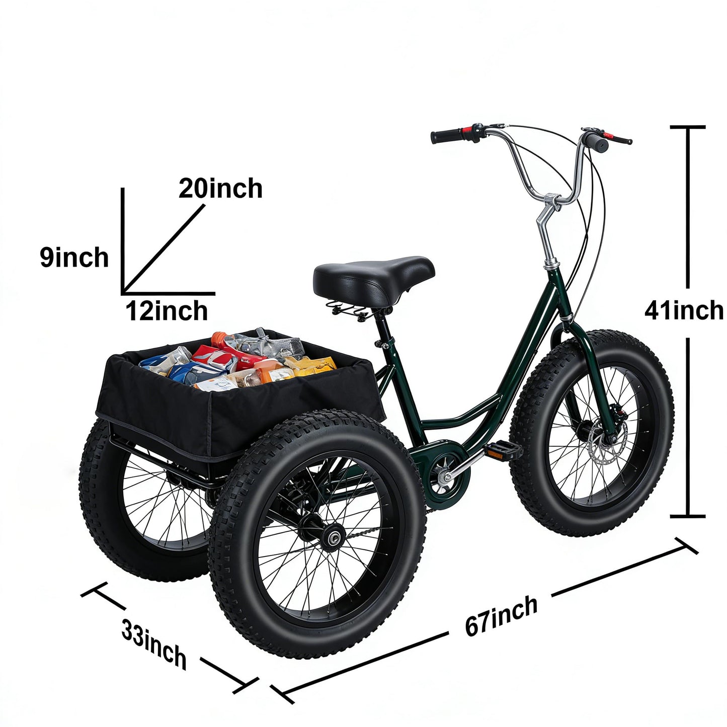 nawoefii Fat Tire Tricycle for Adults 20 Inch, 3 Wheel Bike for Adults Men Women, 7 Speed Cruise Trike with Big Basket, 450 LBS Load All Terrain Heavy Duty Three-Wheeled Cargo Bicycle