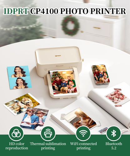 iDPRT 4x6 Photo Printer with 108 Sheets & 2 Ribbons,Instant Picture Printer - Dye Sublimation, Portable Color Photo Printers for iPhone, Android, WI-Fi Connnecting, Home Use