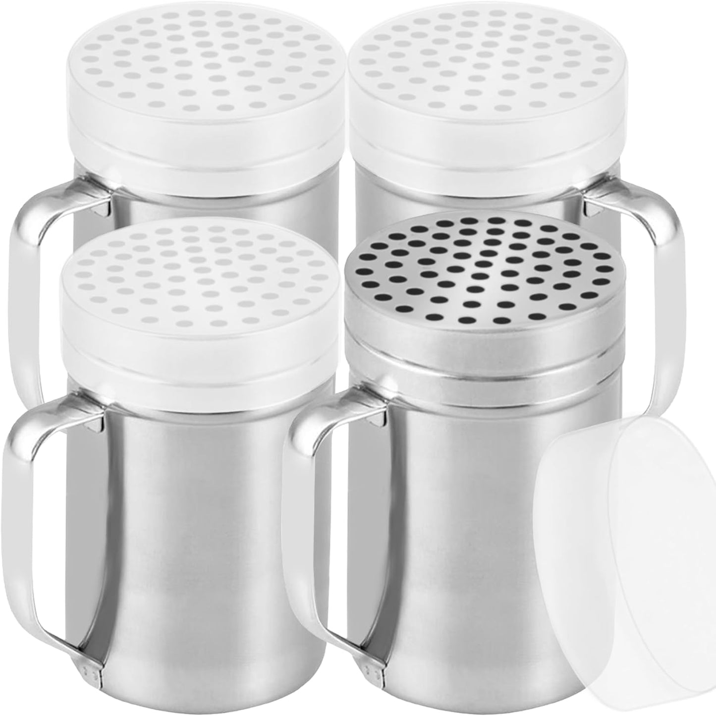 14oz Pack 4 CUSINIUM Metal Parmesan Cheese Shakers with Large Holes - With Handle - Chili Flakes Dispensers - Pizza
