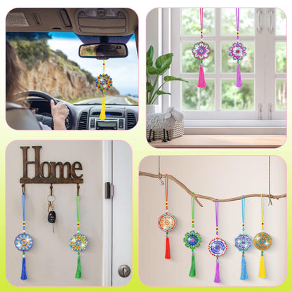 LINGFANG 14 Pcs Diamond Painting Hanging Ornaments, Double Sided Diamond Car Ornament Wind Chimes, Diamond Art Suncatcher Crystal Gem Home Decoration Paint 5D DIY Kits for Adults (Mandala)