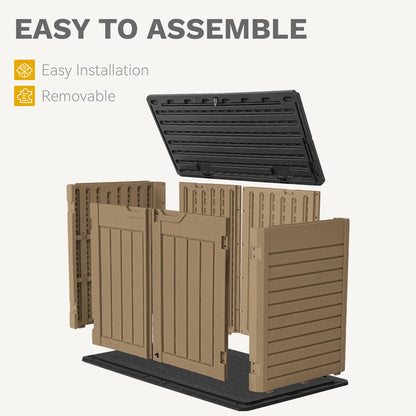 DWVO 35 Cu Ft Outdoor Horizontal Storage Shed w/o Shelf, 39 in Height Storage Sheds Lockable and Waterproof, Weather Resistant Resin Tool Shed for Storing Garden Tools, Brown