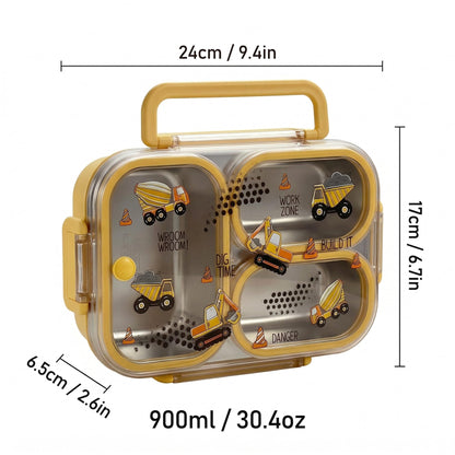WORTHBUY Microwavable 304 Stainless Steel Bento Box With Utensils, Metal Lunch Container With 3 Compartments, Leak Proof Lunch Box, Portable Concealed Handle, BPA Free, Dishwasher Safe [Car]