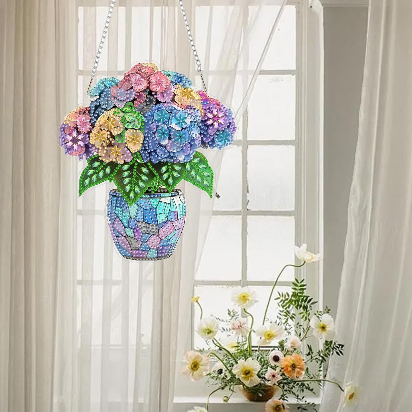 AIBOERL Diamond Art Hanging Kit for Adult,Special Shaped Rhinestone,Double Sided 5D DIY Acrylic Diamond Art Painting Window Pendants Home Garden Wall Hanging Kits Hanging Ornament (Flower)
