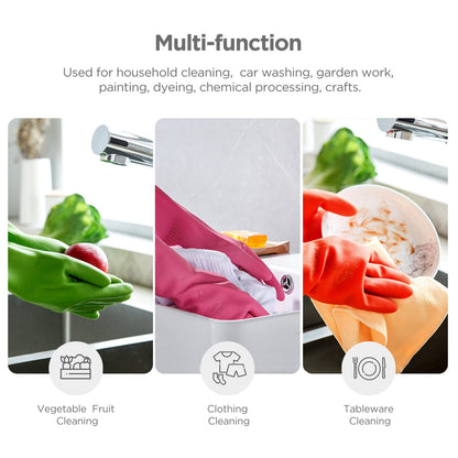 IUCGE Rubber dishwashing gloves 3 Pairs for kitchen,Cleaning washing dish gloves long for household reuseable durable.(Large,Multicolor)