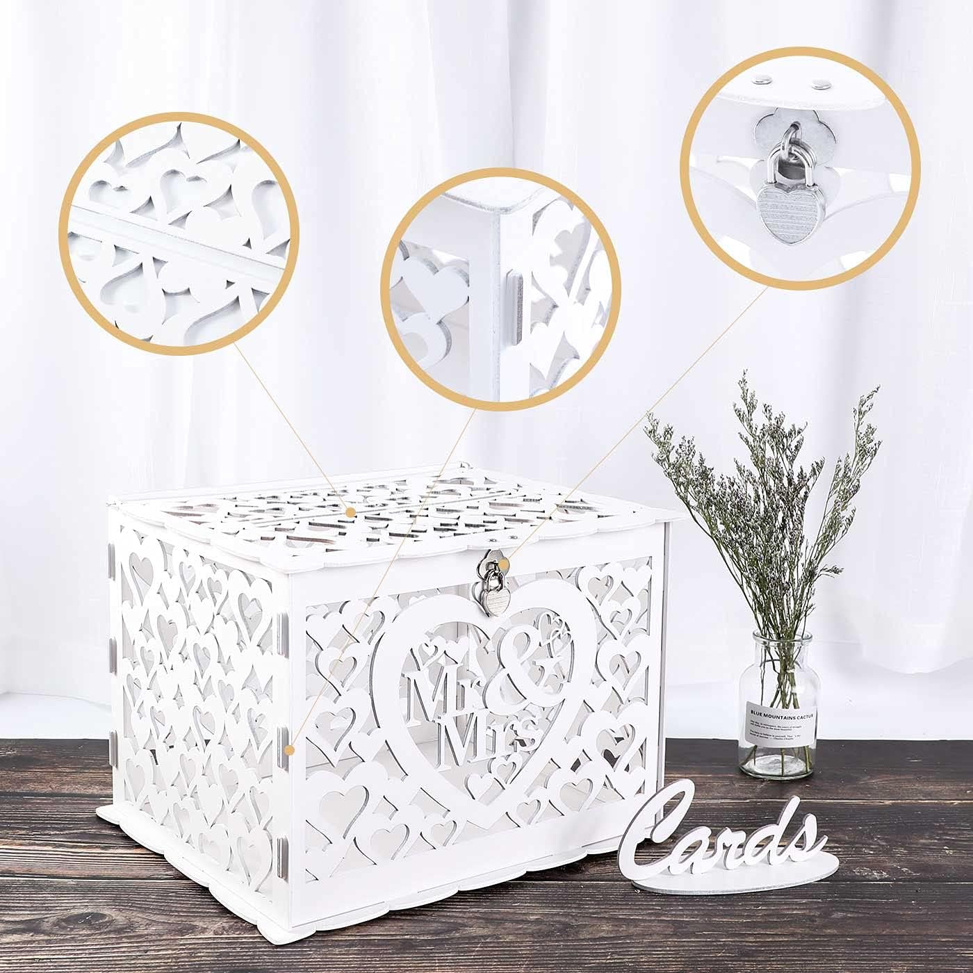 Ywlake Large Rustic Wedding Money Box Holder with Lock Slot for Reception, Anniversary, Graduation, Birthday Parties
