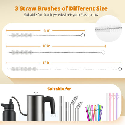 OUTXE 5 Pack Bottle Brush Set, 5-in-1 Water Bottle Cleaner Brush, 15"" Long Handle Bottle Cleaning Brush, 3 Straw Brush, Removable Nipple Brush, Detail Brush for Cup Lid Gap, WBBSBLB5