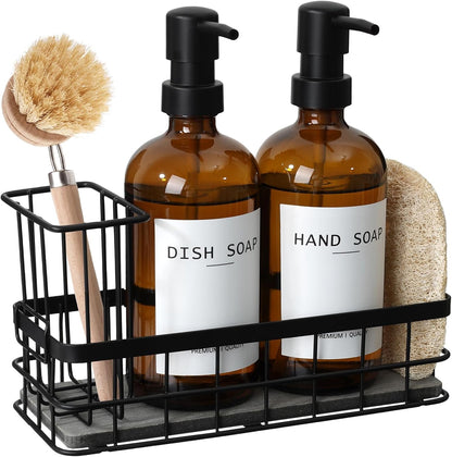 16.9 oz Set Countertop Dish Soap Dispenser for Kitchen, fl Amber Hand and Dish Soap Dispensers, Kitchen Soap Dispenser