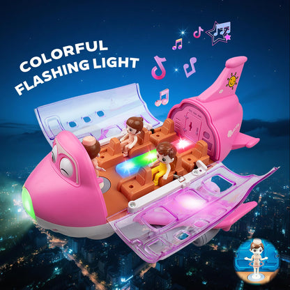 victob Pink Airplane for Toddler 1-3-5, Bump and Go Action Toy Airplane with LED Flashing Lights & Sounds, Birthday Gifts for Boys Girls Ages 4-8 Year Olds (Pink)