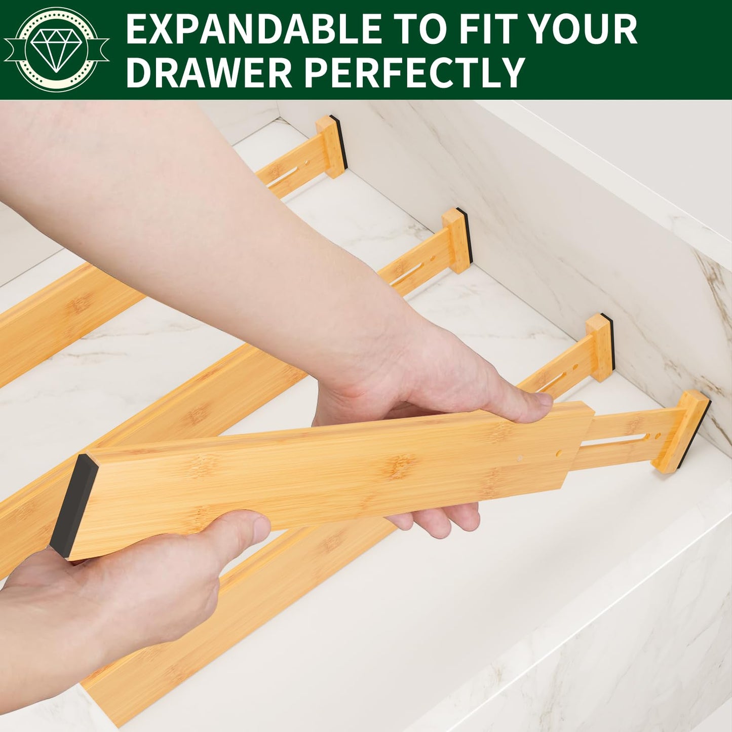Dunruz Bamboo Drawer Dividers 2.6" High,17"-20" Adjustable Spring Loaded Clothes Drawer Organizers for Kitchen, Dresser, Bathroom, Bedroom and Office