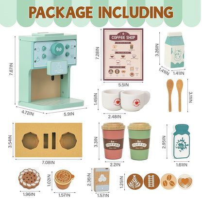 Kids Coffee Playset Toy Coffee Maker Set for Toddler Wooden Kitchen Accessories Pretend Play for Girls Boys Ages Birthday Gifts