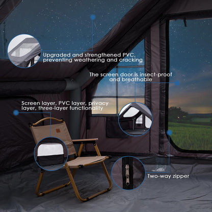 Inflatable Camping Tent for 4-6 Person, with Electric Air Pump, 4 Season Waterproof Windproof, Clear Skylight & 420D Oxford Waterproof, Air Tent with Mesh Windows/Doors