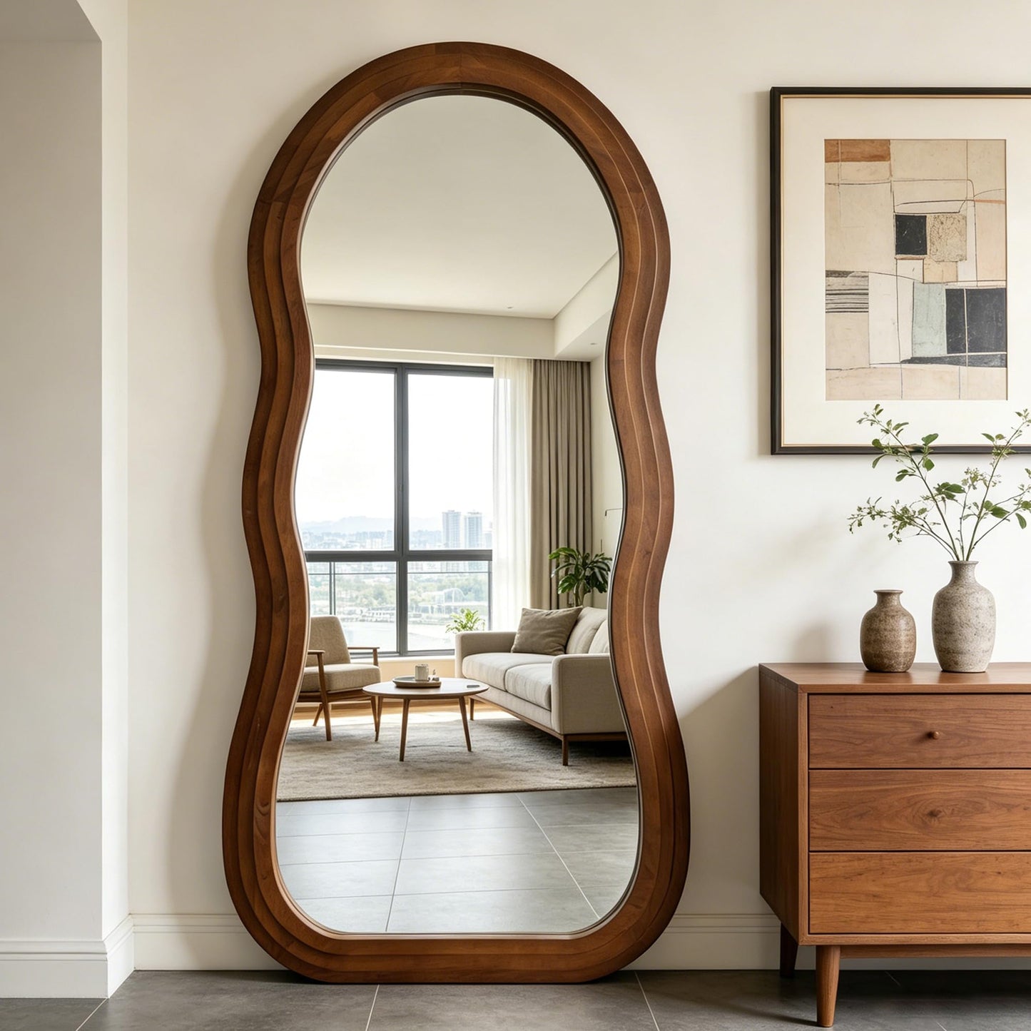 DAOYIJIAJU Wavy Full Length Mirror, 67"x31.5" Large Irregular Aesthetic Mirrors with Triple Layer Solid Wood Frame, Premium Organic Floor Mirror for Living Room Entryway Hallway, Leaning/Hanging