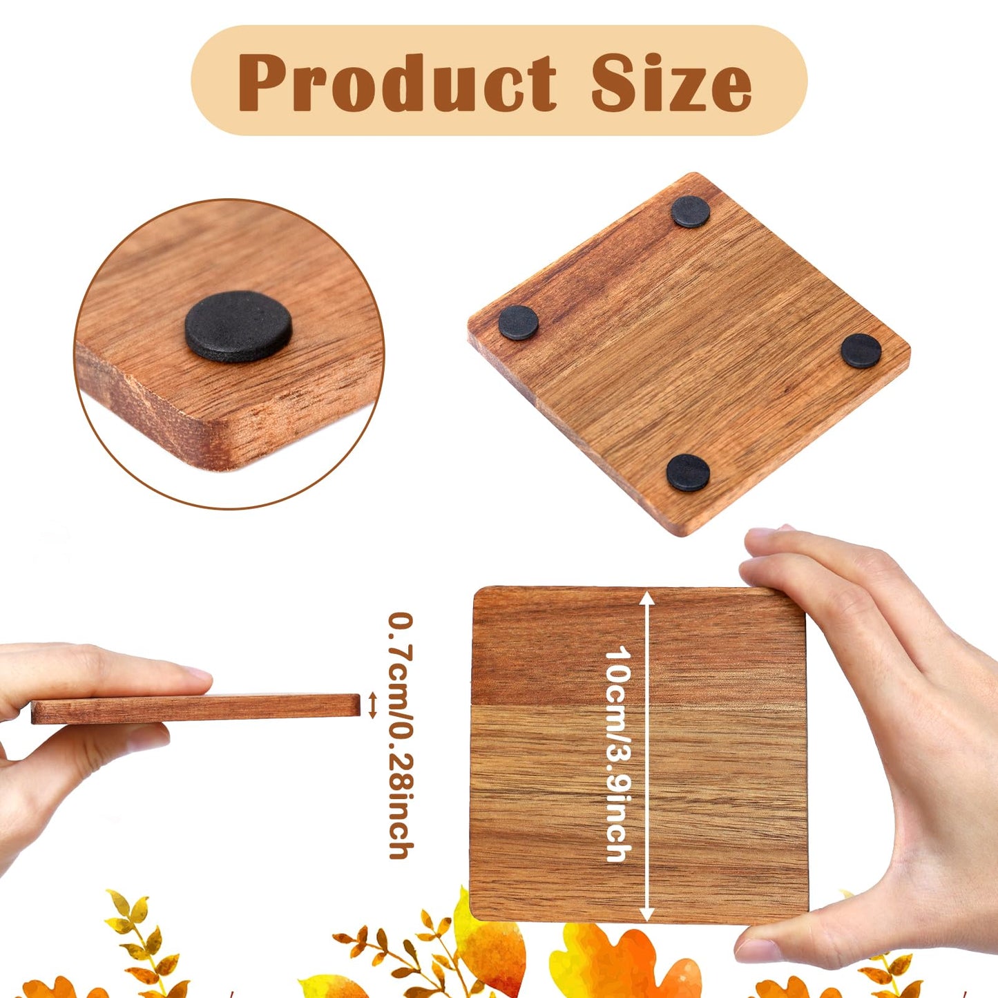36 Pieces Unfinished Wood Coasters, 4 Inch Square Acacia Wooden Coasters for Crafts with Non-Slip Silicon Dots for DIY Stained Painting Wood Engraving Home Decoration
