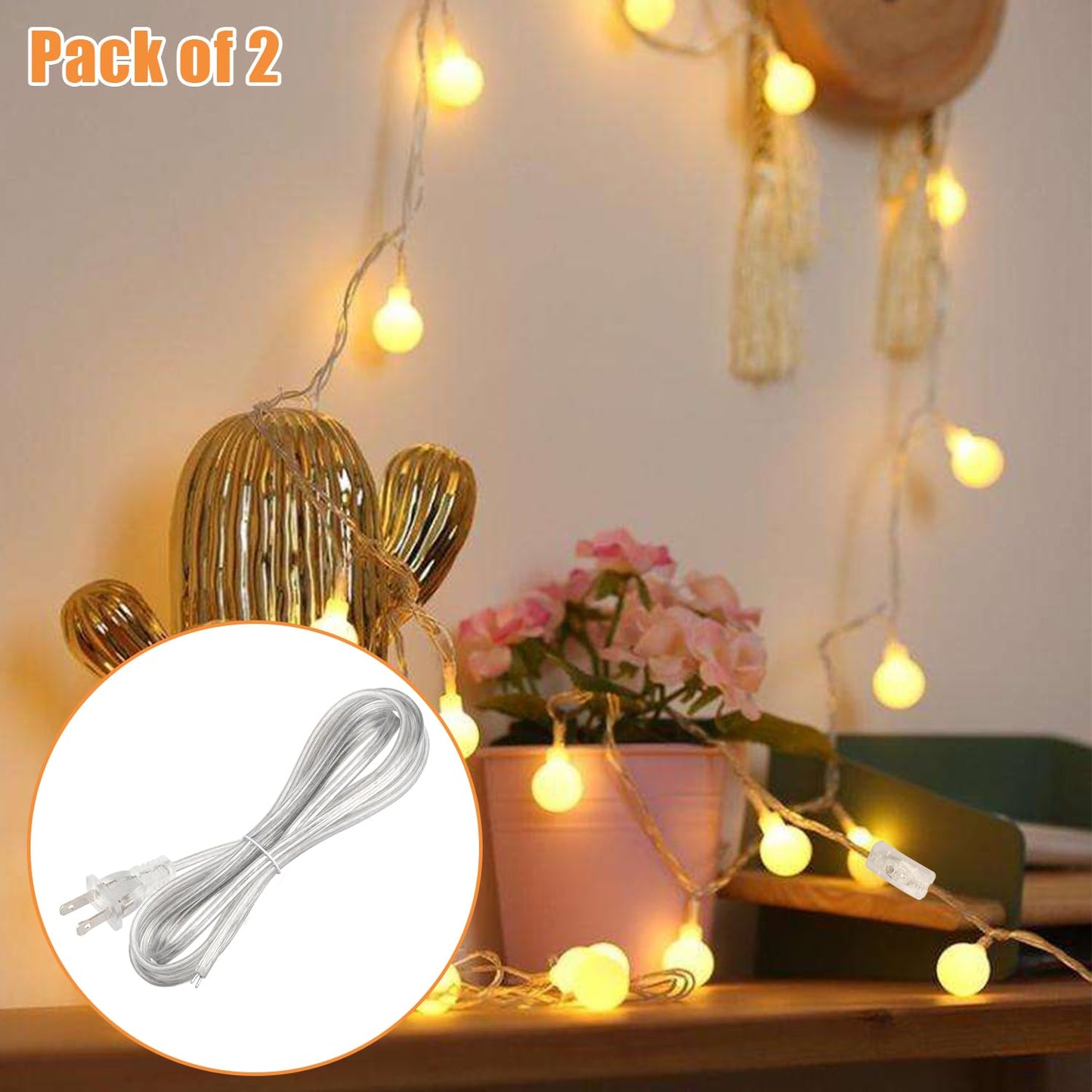 Asjeumt 2 Pcs 8 FT Lamp Cord with Plug, Replacement Lamp Wire with Plug, Clear SPT-2 Lamp Cord Wire 2 Polarized Molded Plug 18 AWG Power Cord, 8 Feet DIY Rewiring Repair Wiring Electrical Light Cords