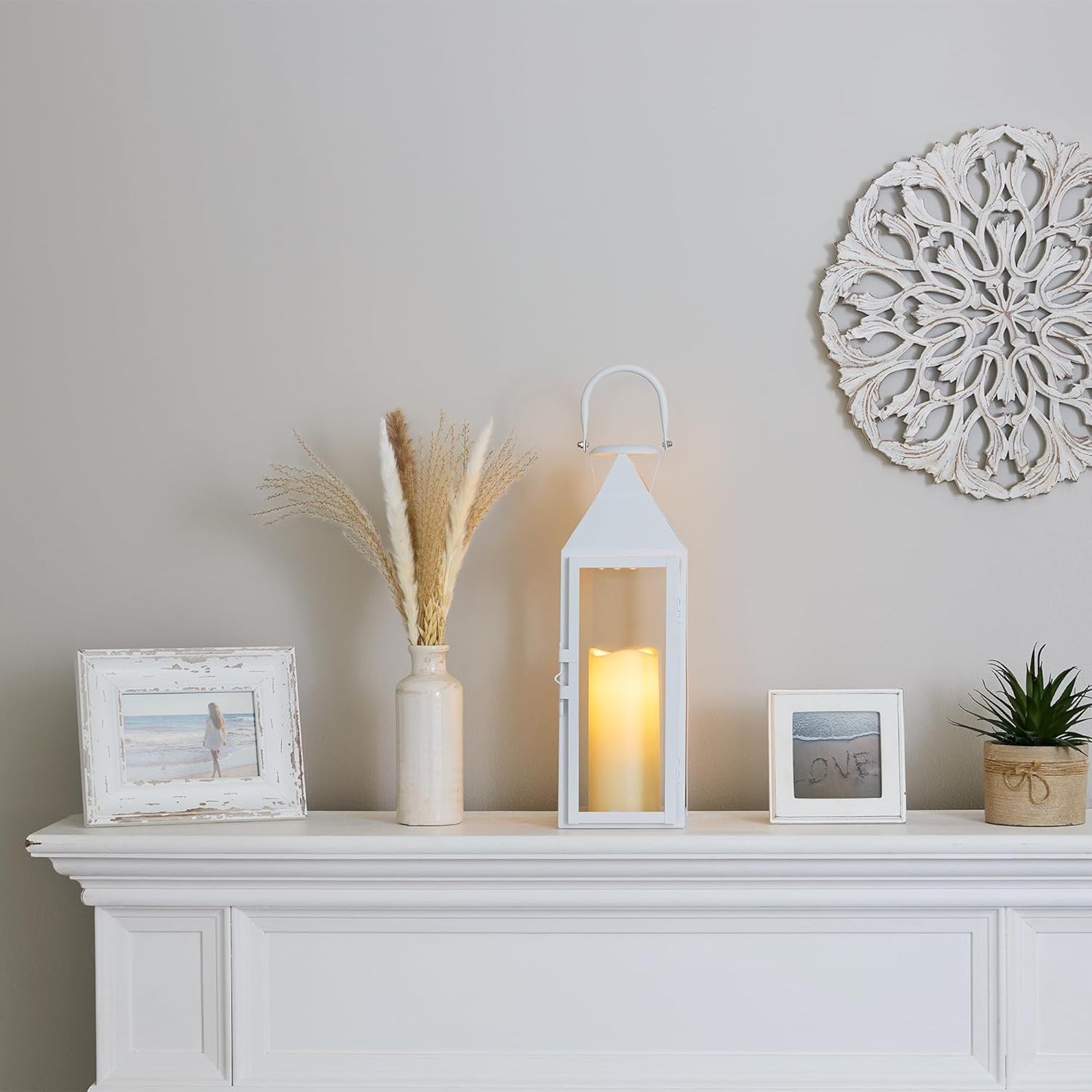 Zings & Thingz Manhattan Hanging Cable Candle Holder Lantern, Decorative Light Home Decor, 15" Tall, White