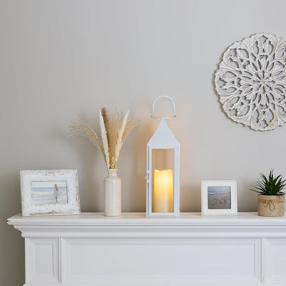 Zings & Thingz Manhattan Hanging Cable Candle Holder Lantern, Decorative Light Home Decor, 15" Tall, White