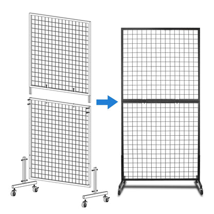 NectaCol Grid Wall Panels, 2 Packs 3'x 6' Grid wall Panels Stand with T-Base, Black Wire Gridwall Display Rack, Craft Show Display Rack, Art Gridwall Display Stand