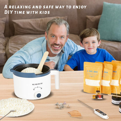 KQU Wax Melting Pot with Thermometer, Electric Wax Melter for Candle Making with Spout, Small Double Boiler Pot Set for Beginner Adults