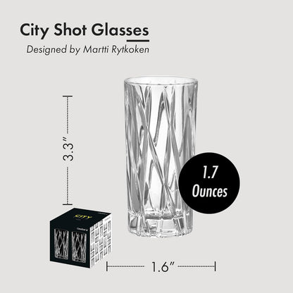 Orrefors City Shot Glasses – Set of 2 with Heavy Base, 1.7 Fl. Oz., Asymmetric Design for Spirits & Shots