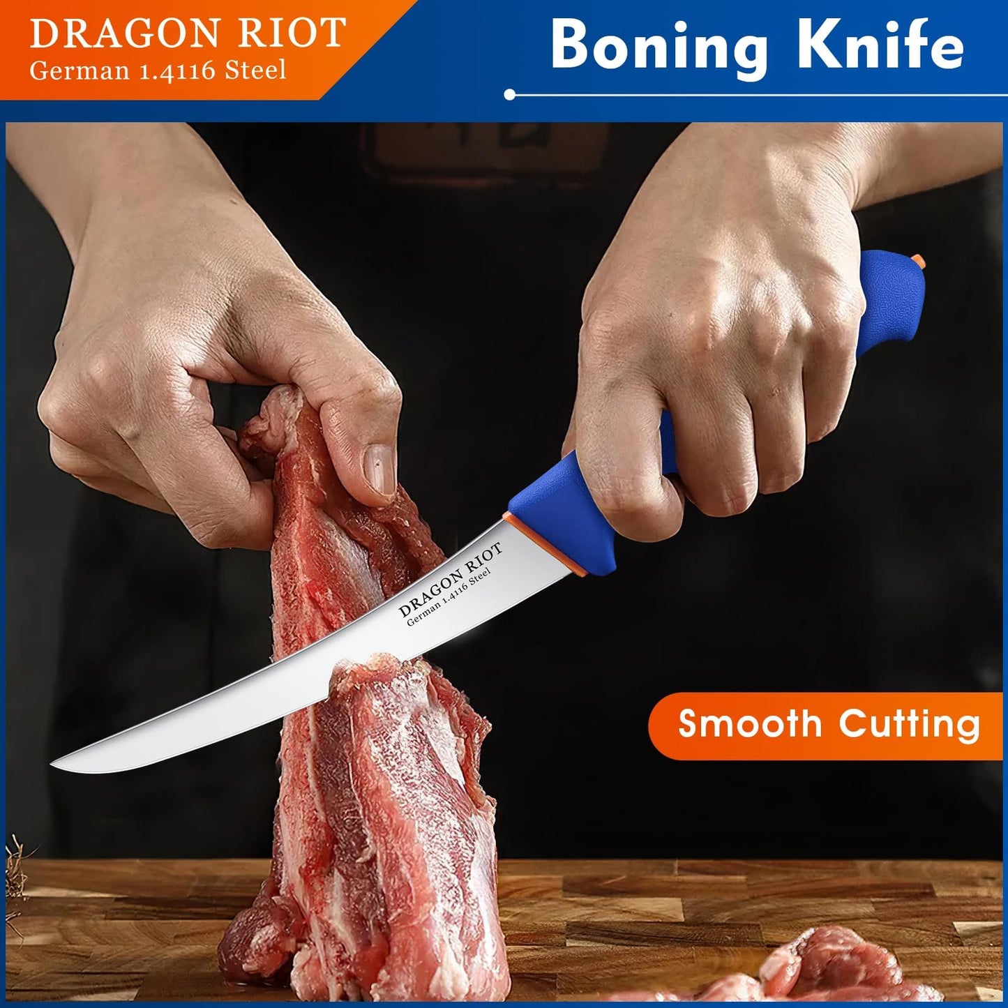 DRAGON RIOT Carving Knife Set for Meat 12 Inche Meat Slicing Knife and Boning Knife and 6 Inch Curved Beef Brisket Trimming Bundle