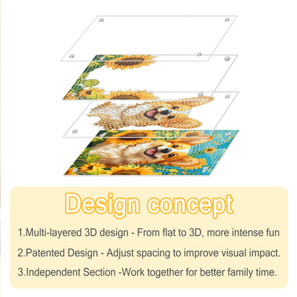 Ginfonr DIY Acrylayers Diamond Art Painting Kit for Adults, Dog 4-Layer Acrylic Magnetic Diamond Painting Stand Up Tabletop Decor with Dynamic Depth Effect, Home Christmas Gift 4x6 inch