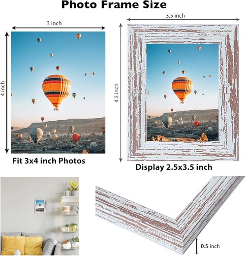 JCJMY 3x4 Rustic White Picture Frame - Versatile Wall & Tabletop Display | Shatter-Resistant Plexiglass