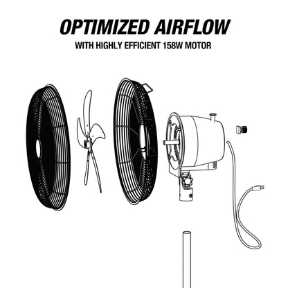 OEMTOOLS OEM24871 20" Oscillating Pedestal Fan, Adjustable Height for Garage, Shop, Gym, Warehouse 4500 CFM Airflow, 3-Speed Enclosed Motor, 5 Aluminum Blades, Dust-Resistant Industrial Purpose