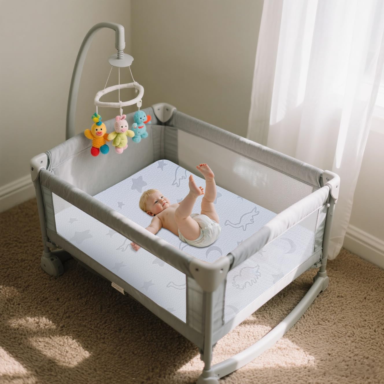 SJEUQOP Pack and Play Mattress 38"x26", Double-Layer Pack n Play Mattresses Crib Mattress with Breathable Soft Removable Washable Cover for Baby Toddler