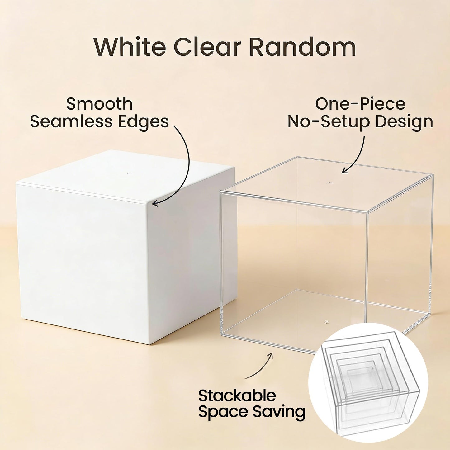 DomeStar 6PCS Clear and White Buffet Risers with Mini Sign, Food Risers Dessert Table Display Set for Buffet Table Party Catering Cupcake Cake Jewelry, Nesting Boxes for Food Display 8" 7" 6" 5" 4" 3"