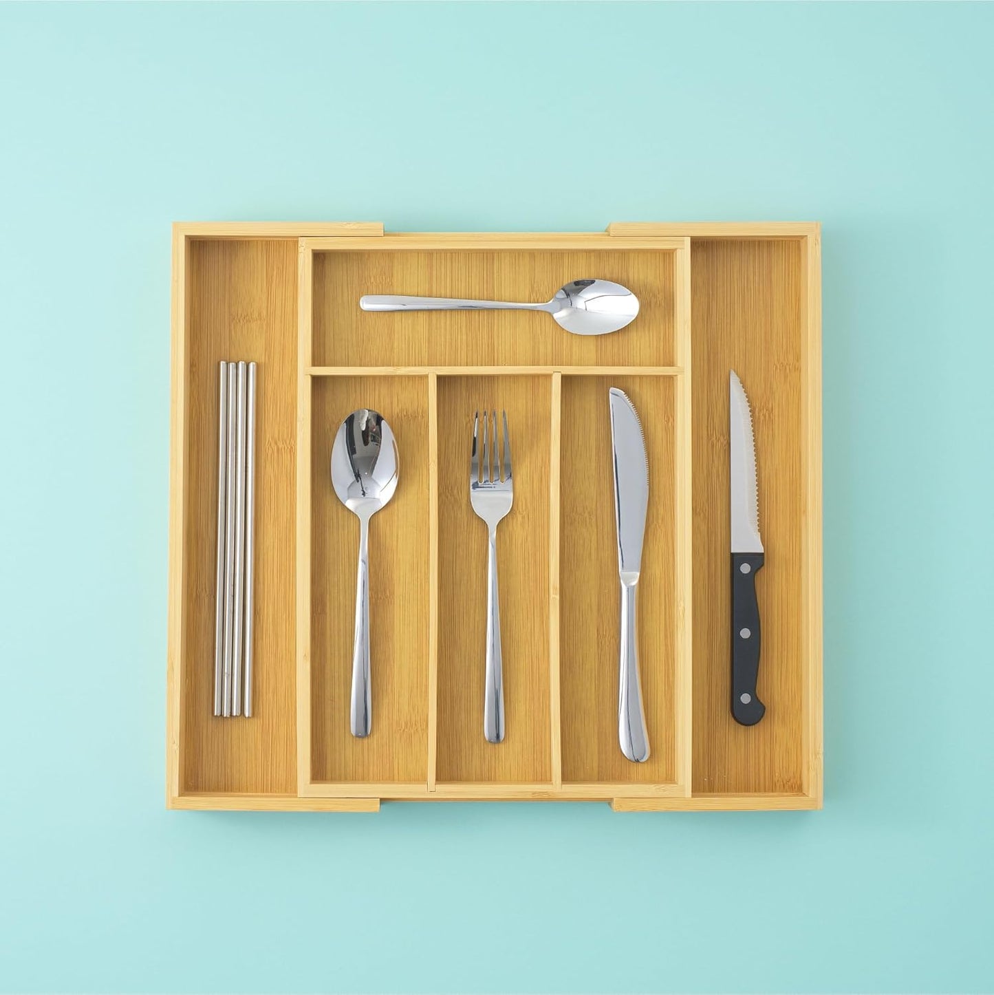 JoyJolt Bamboo Expandable Drawer Organizer for Kitchen Utensils, Adjustable Cutlery Tray with 4-6 Slots