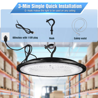 YANYCN 6 Pack 400W UFO Led High Bay Light Fixture,120v,5000K Daylight Commercial Shop Bay Lighting,61000LM,[1750W MH/HPS Equiv.] US Plug Area Lighting for Warehouse/Barn/Gym/Factory/Workshop