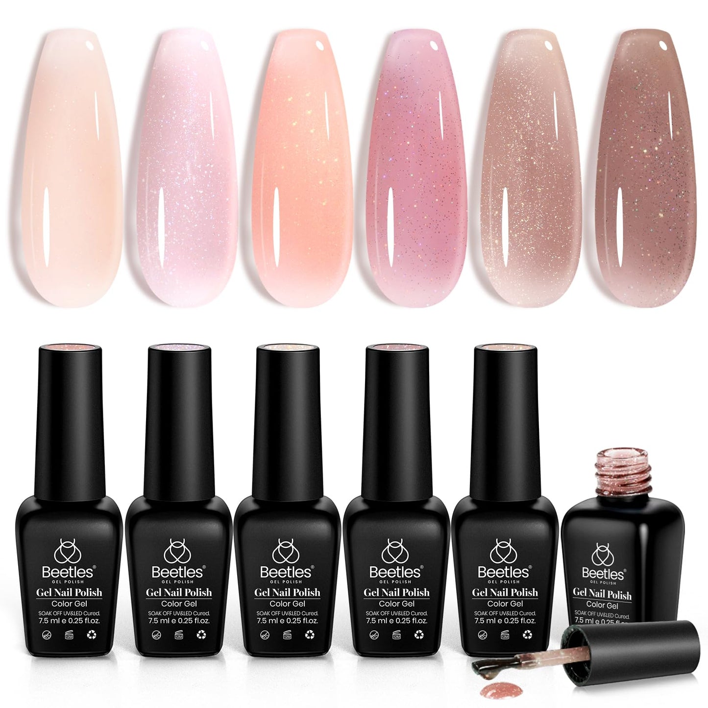 Beetles Cat Eye Gel Nail Polish Set, 6 Colors Glitter Red Pink Shiny Brown Burgundy Purple Blue Green Magnetic Effect Sparkle Stunning Nail Gel Polish Kit Soak Off UV Manicure Gifts for Women