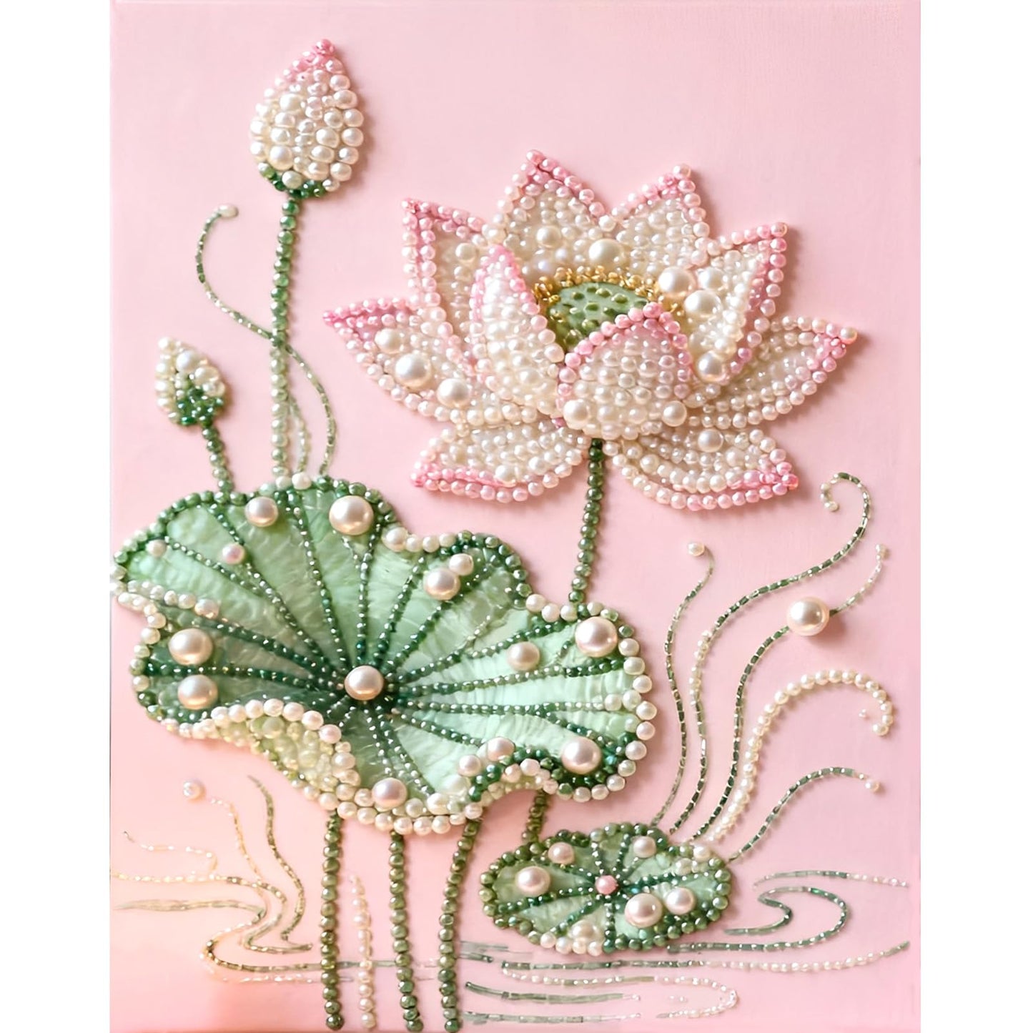 LCOZX 12x16 Inch Lotus Flower Pearl Diamond Painting Kits for Adults, 5D Diamond Art for Kids Beginners, DIY Special Shape Pearl Gem Crafts for Home Wall Decor, No Frame Included