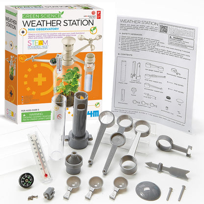 4M: Green Science - Weather Station - DIY Mini Observatory Kit, Observe & Record Wind-Rain-Temperature, Create A Terrarium in A Bottle, STEAM, Kids 5+