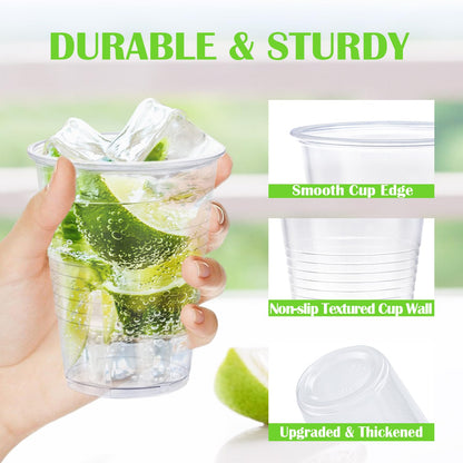 Clawsoff 500 Pack 9 oz Plastic Cups, Disposable Drinking Cups, Water Cups Plastic Clear Cups for Party, Wedding, Graduation, Travel, Holiday, Events, Birthday,Cold,Hot