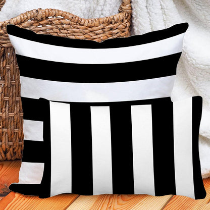 Leaveland Set of 2 12x20 Inch White and Black Stripe Cotton Polyester Square Throw Pillow Case for Home Decor