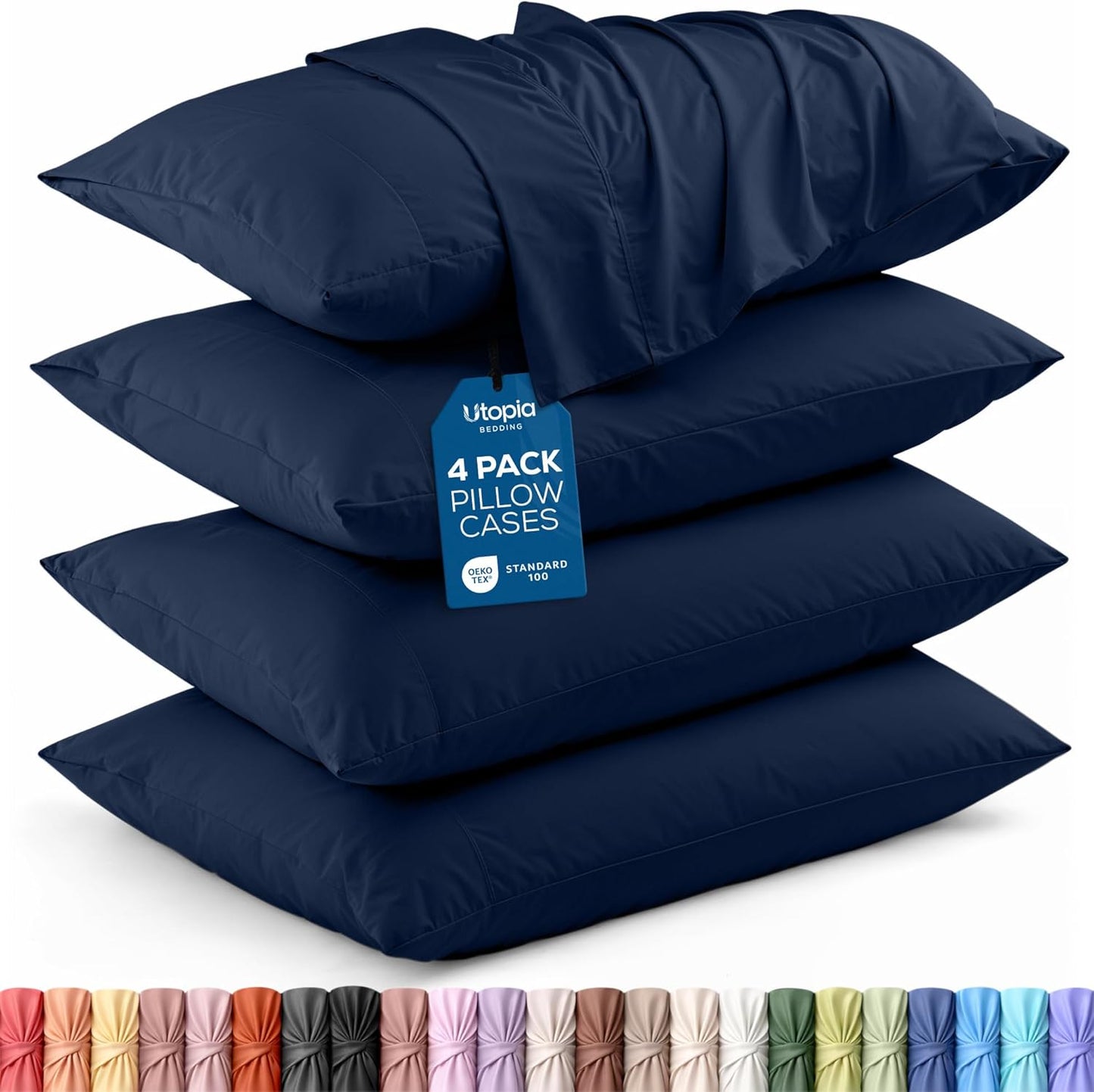 Utopia Bedding Standard Pillow Cases - Soft Brushed Microfiber - 4 Pack, Navy, 20 x 26 Inches