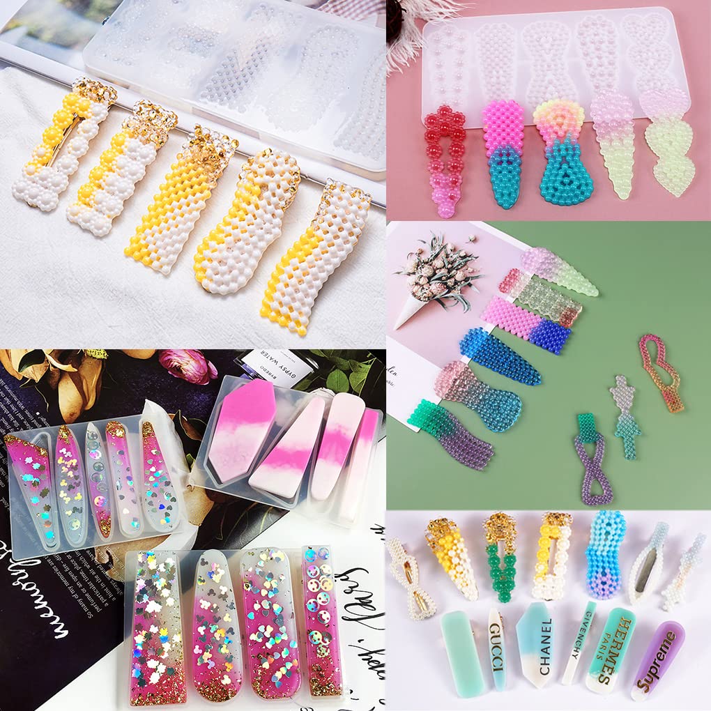 FineInno 10Pcs Barrette Resin Molds,DIY Hair Pin Casting Mold,Hair Clip Mold,Strip Silicone Molds,Jewelry Molds for Epoxy Resin,Hair Pin,Bookmark,Pendant