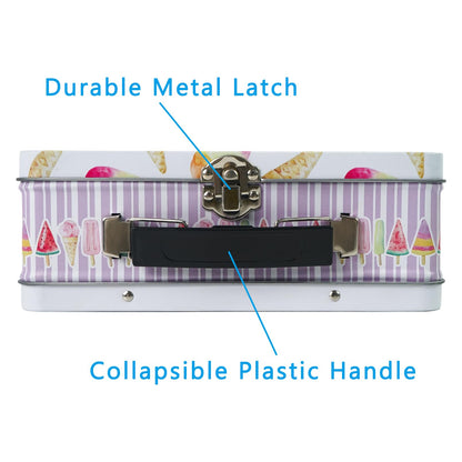 DreamsEden Luwint Tin Storage Boxes with Handle Small Metal Fun Box Cute Sturdy Tin Box Decorative Keepsake Case with Lid, Set of 2