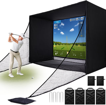 ZEALFEEL Golf Simulator Enclosure, 11x8FT Golf Net with HD Impact Screen & Side Barriers – Dual-Layer Impact Screen, Foam-Padded Frame, Indoor Cage Net for Home Garage Studio
