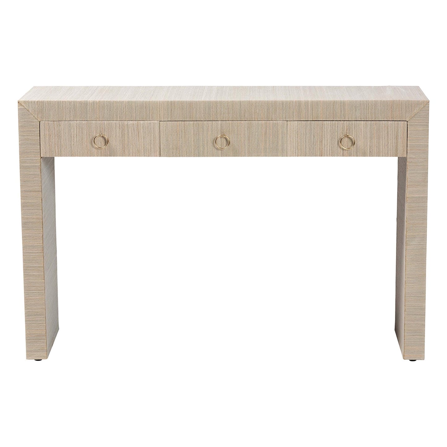 bali & pari Cielo Bohemian Woven Natural Grasscloth 3-Drawer Console Table