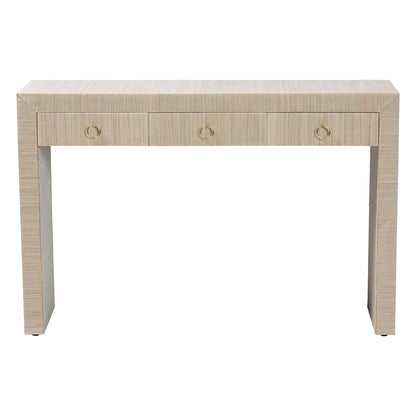 bali & pari Cielo Bohemian Woven Natural Grasscloth 3-Drawer Console Table