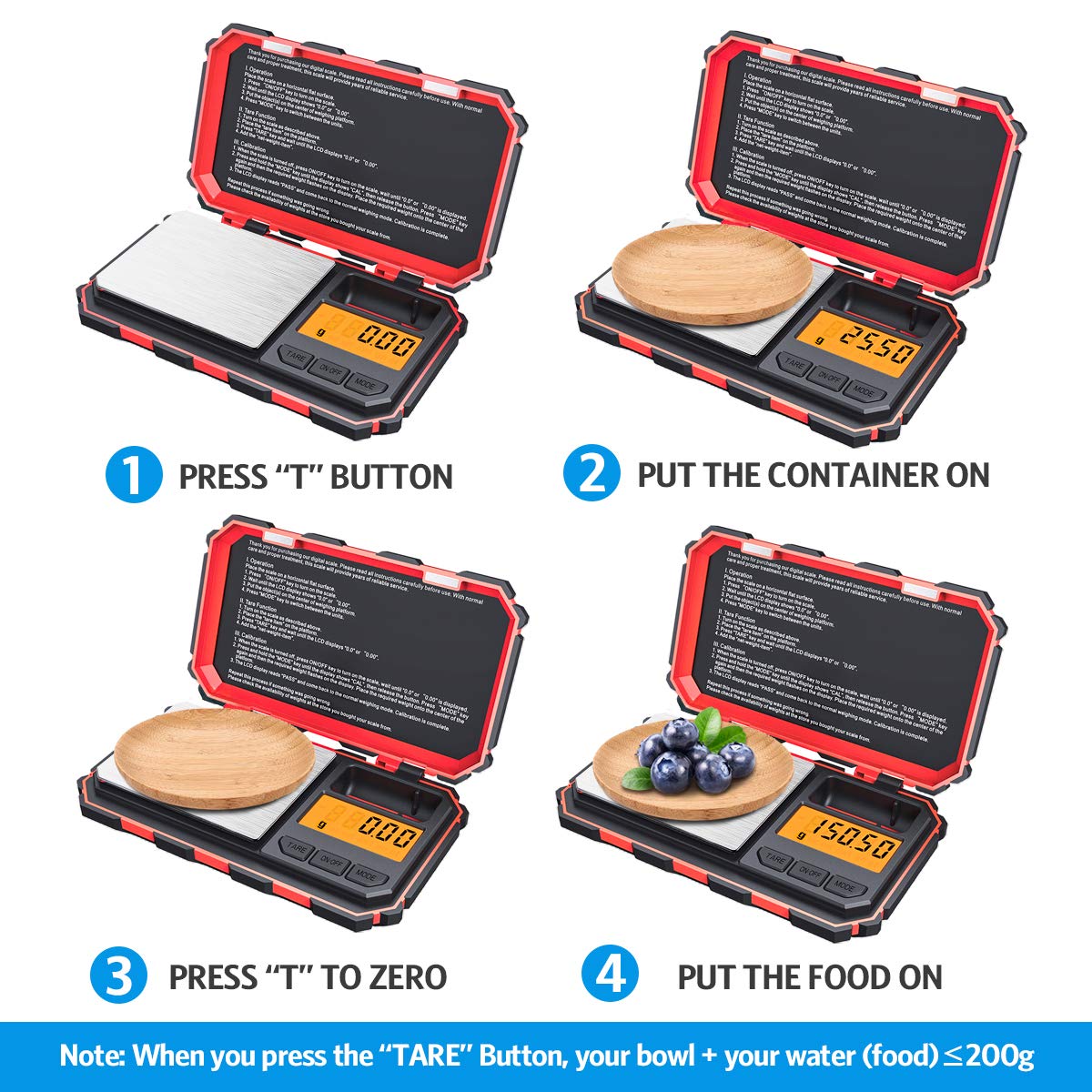 Digital Pocket Scale, 200g /0.01g Kitchen Scale, Electronic Smart Scale with 50g Calibration Weight, Mini Digital Scale