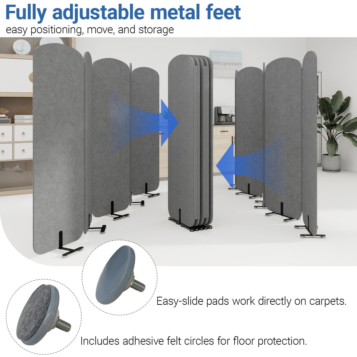 Natwind 5-Panel Office Room Divider, 122.8 x 71 inches Portable Office Partition, Freestanding Folding Privacy Wall for Cubicle & Temporary Indoor Space Separation (Dark Grey)
