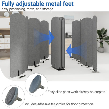 Natwind 5-Panel Office Room Divider, 122.8 x 71 inches Portable Office Partition, Freestanding Folding Privacy Wall for Cubicle & Temporary Indoor Space Separation (Dark Grey)