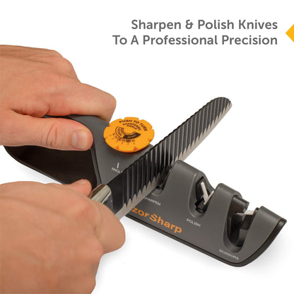 RazorSharp™ Knife Sharpener With Adjustable Angle Guide — Diamond-Coated Ceramic Sharpening Stones for All Knives Including Precision Kitchen, Professional, Chef's Knives — Non-Slip Rubber Edge Grip