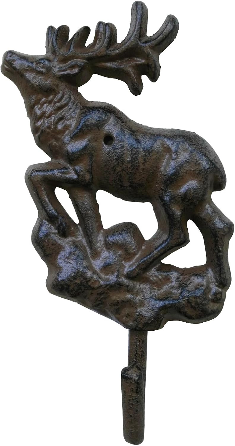 Comfy Hour Antique Cast Iron ELK Key Coat Hook, Heavy Duty Wall Hanger Clothes Rail Set, Recycled Gift Idea