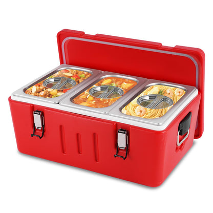 Tragaomx Insulated Food Pan Carrier Cold/Hot Food Buffet Server 27Qt Storage Box with Clear Lids Buckles Warmer Box for Catering Restaurant Buffet